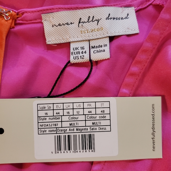 New Never Fully Dressed Orange and Magenta Satin Dress Size US 12 - Picture 11 of 13
